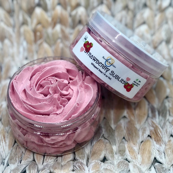 Strawberry Whipped Soap Cream Body Wash - Luxury Strawberry Bath Butter Vegan Skincare for Dry Skin - Galentines Gift