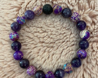 HEALING essential oil lava bead bracelet with purple emperor jasper and amethyst