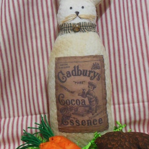 Primitive Rabbit &quot;Callan&quot; Cadbury Chocolate Bunny Spring/Easter-Cupboard tuck, ornie--with 2 carrots and 2 &quot;chocolate&quot; eggs-12 inches tall