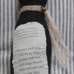 Primitive/Early Goods Black Cat handmade with poem and cat definition and primitive tie--11 inch cat
