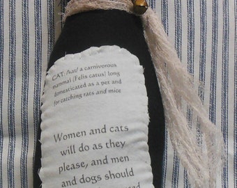 Primitive/Early Goods Black Cat handmade with poem and cat definition and primitive tie--11 inch cat