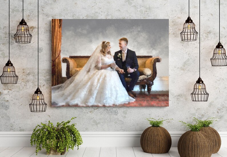 Wedding Couple Portrait, Personalised Gift, Custom Portrait Print on shops Canvas