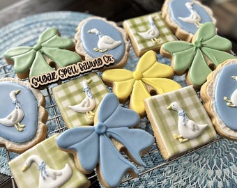 Silly Goose Custom Sugar Cookies Baby Shower Royal Icing Bow Cookies Victorian Style
