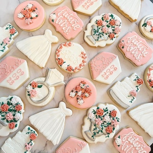 Bridal Shower Personalized Floral Decorated Sugar Cookies With Royal Icing