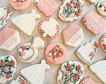 Bridal Shower Personalized Floral Decorated Sugar Cookies With Royal Icing