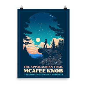 McAfee Knob Overlook Appalachian Trail Poster | Avond Zonsondergang Vintage WPA Poster Stijl Retro Print Reisposter