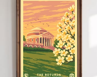 The Rotunda - University of Virginia Charlottesville Virginia - Vintage WPA Style Art Poster | Retro Travel Print