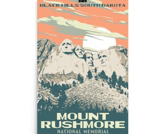 Mount Rushmore National Memorial - Black Hills South Dakota | Vintage WPA Poster Style Retro Print
