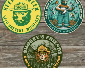 OFFICIALLY LICENSED Smokey Bear Vintage Retro Classic Indoor/Outdoor Sticker Pack (Set #2)