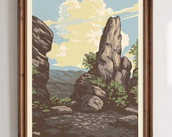 Dragon's Tooth Appalachian Trail Hike -  National Park Style Art Print | Vintage WPA Style Retro Catawba Virginia Travel Poster 12"x18"