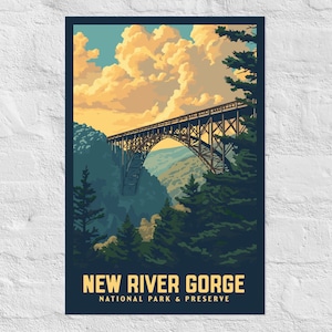 New River Gorge National Park & Preserve West Virginia Vintage WPA Style Art Poster | Retro Travel Print  12&quot; x 18&quot;