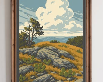 Bald Knob Rocky Mount Virginia - National Park Style Art Print | Vintage WPA Style Retro Travel Poster 12"x18"
