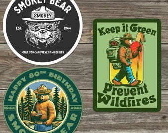 OFFICIALLY LICENSED Smokey Bear Vintage Retro Classic Indoor/Outdoor Sticker Pack (Set #1)
