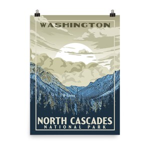 Parque Nacional Cascadas del Norte - Washington State / Vintage WPA Style Print