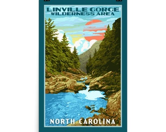 Linville Gorge Wilderness Area North Carolina  | Vintage WPA Poster Style Retro Print