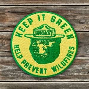 Smokey Bear Patch - Keep It Green! OFFICIALLY LICENSED Vintage Iron-On Embroidered Patch For Hats & Accessories 3&quot; Diameter