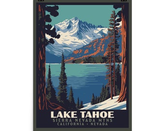 Lake Tahoe WPA National Park Style Art Print | Retro California Nevada Travel Art Print  |  Museum Quality