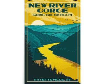 New River Gorge National Park & Preserve Fayetteville WV | Vintage WPA Poster Style Retro Print Travel Poster