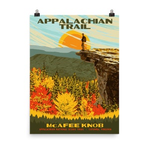 Appalachian Trail - McAfee Knob Overlook in Catawba, Virginia | Vintage WPA Poster Style Retro Print