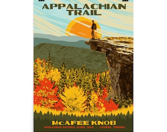 Appalachian Trail - McAfee Knob Overlook in Catawba, Virginia | Vintage WPA Poster Style Retro Print