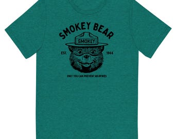T-shirt a maniche corte ultra morbida Tri-Blend con licenza ufficiale e logo Vintage Smokey Bear