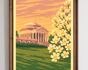 The Rotunda University of Virginia - National Park Style Art Print | Vintage WPA Style Retro Charlottesville Virginia Travel Poster 12"x18"