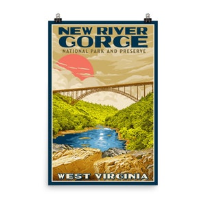 New River Gorge National Park and Preserve West Virginia / Vintage WPA Poster Style Retro Print