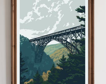 New River Gorge National Park and Preserve | Vintage WPA Style Retro West Virginia Travel Poster 12"x18"
