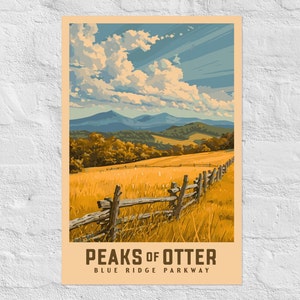 Peaks Of Otter Blue Ridge Parkway Vintage WPA Estilo Parques Nacionales Póster Artístico / Retro Bedford, Virginia Travel Print 12" x 18"