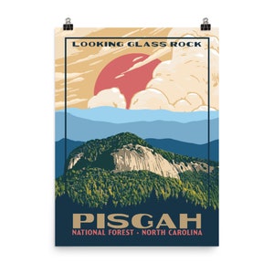 Looking Glass Rock - Pisgah National Forest North Carolina | Vintage WPA Poster Style Retro Print