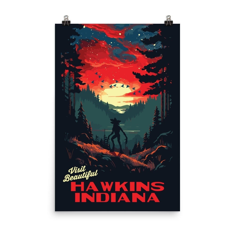 Hawkins Indiana Vintage National Park Poster | WPA Style Satire Stranger Things Fan Art Print