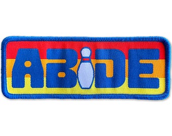 ABIDE Retro 80's Vibe Bowling Pin Woven Patch - Iron-On Patch 4" x 1.5" - Great for Trucker Hats