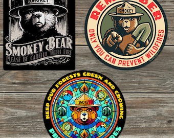 OFFICIALLY LICENSED Smokey Bear Vintage Retro Classic Indoor/Outdoor Sticker Pack (Set #3)