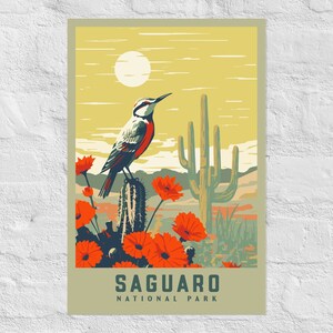 Saguaro Nationalpark Arizona Cactus Wren Vintage WPA Style Kunst Poster | Retro Reise-Druck 30,5 x 45 cm