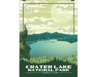Crater Lake National Park  - Klamath Oregon | Vintage WPA Poster Style Retro Print