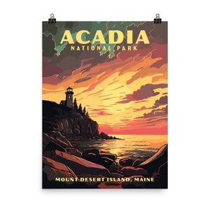 Acadia National Park WPA National Park Style Art Print | Retro Maine reizen Art Print | Museumkwaliteit