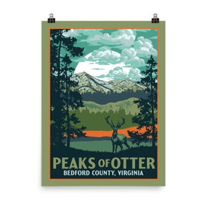 Peaks of Otter | Blue Ridge Parkway Vintage WPA Style Original Art Poster Print