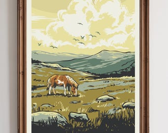Grayson Highlands State Park Ponies -  National Park Style Art Print | Vintage WPA Style Retro Virginia Mount Rogers Travel Poster 12"x18"