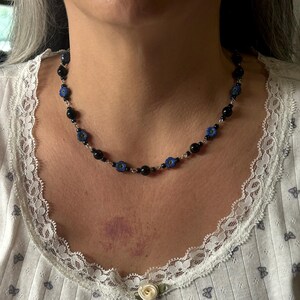 Black + Blue Silver Floral Necklace