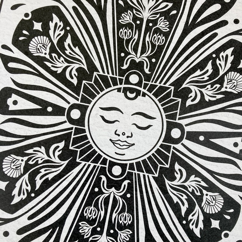 A3 moon art print illustration print limited artprint moon sun flower illustration art print spiritual moon face flowers modern wall art image 4