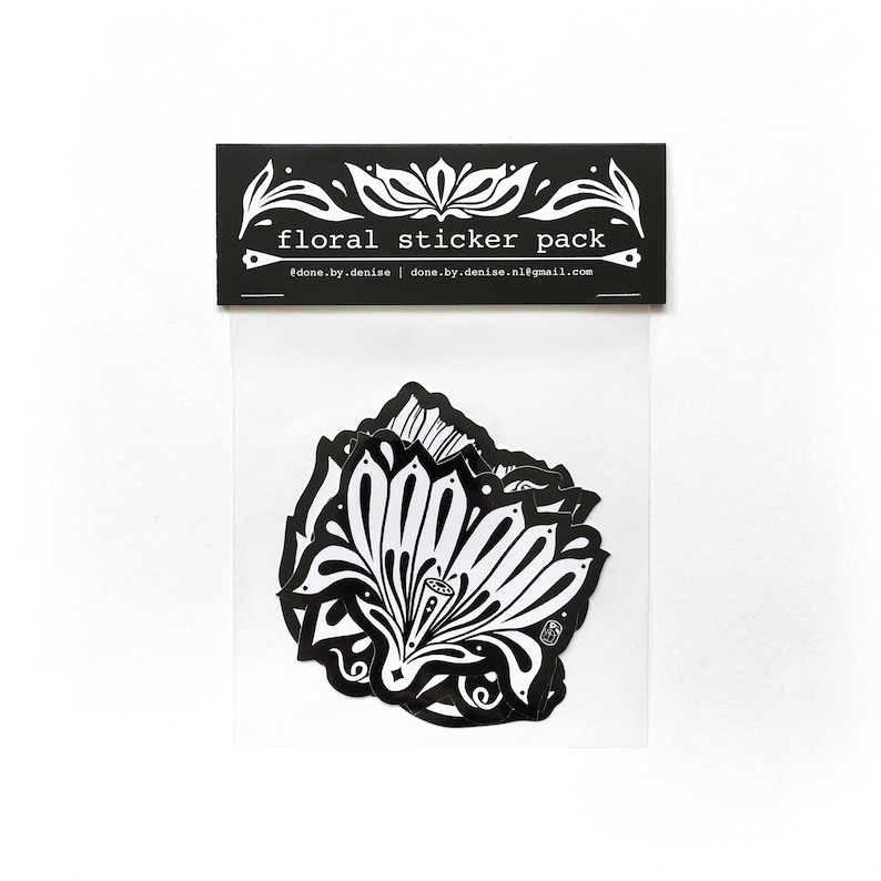 Floral sticker pack 3 black and white flower stickers botanical stickers, white florals sticker set image 2