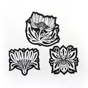 Floral sticker pack 3 black and white flower stickers botanical stickers, white florals sticker set image 3