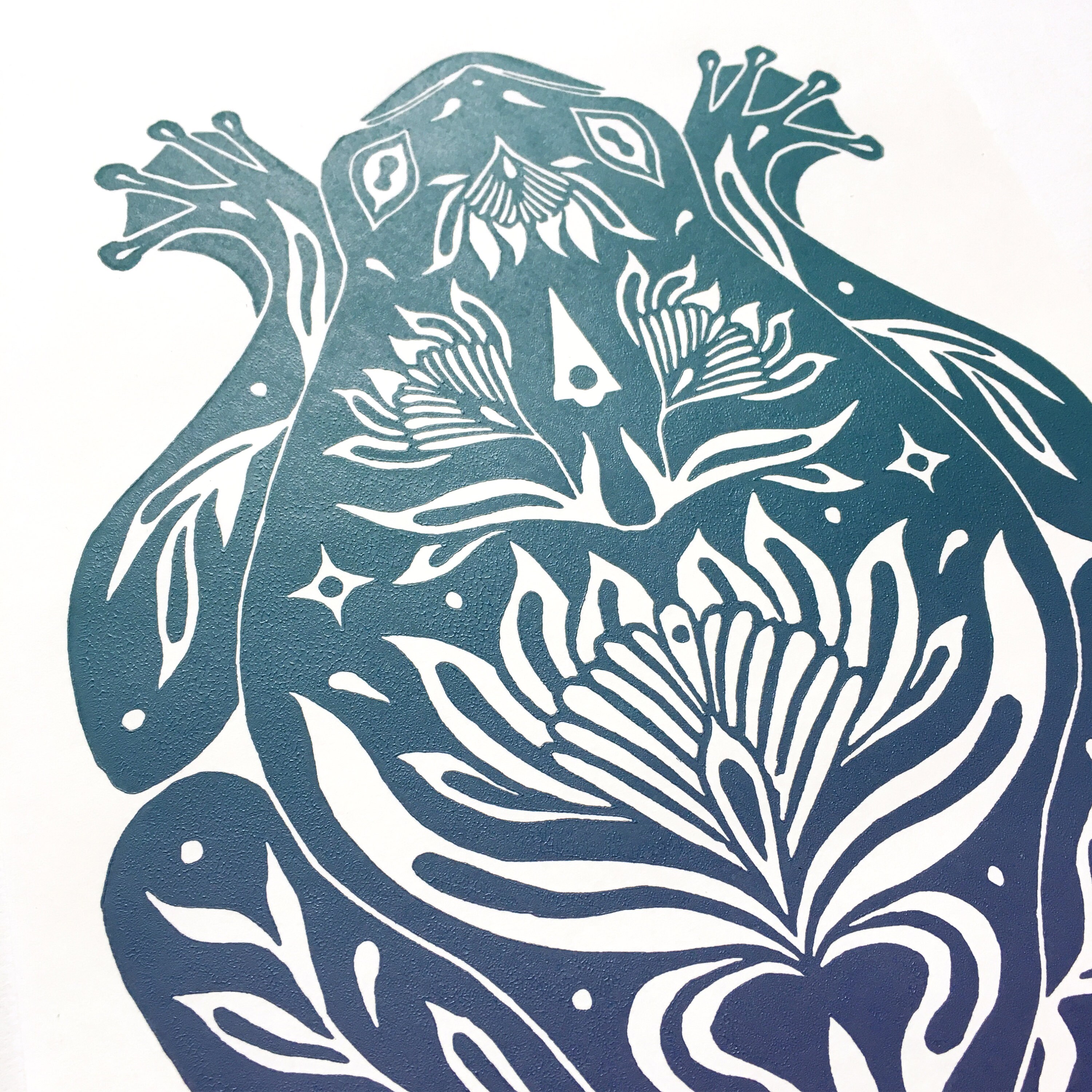 A4 Frog Linocut Print Limited Original Art Modern Florals Art Gradient ...