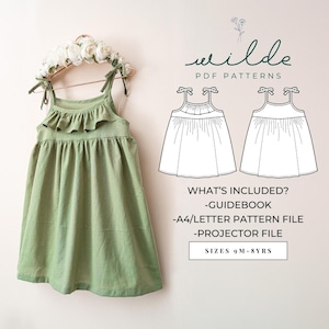 Ruffle Dress Tie Shoulder Ruffle Neckline PDF Pattern - 9/12months - 8 years old - A4/A1/Projector Files
