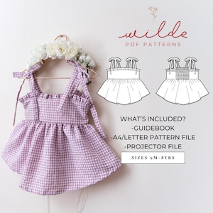 Babydoll Top PDF Sewing Pattern | Girls Ruffle Top | Tie Strap | Curved Hem | Projector & A0 Print File | Beginner Friendly
