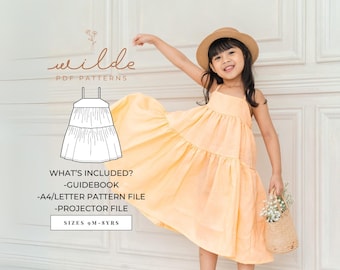 Mauve Summer Dress PDF Pattern - 12months - 8 years old - Projector Files