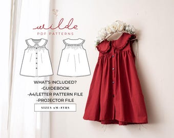 Ruffle Collar Dress PDF Pattern - 9/12months - 8 years old - Projector Files