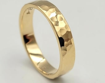 14K Hammered Gold Wedding Band for Men, Rustic Handmade Ring, Minimalist Groom Gift