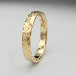 14K Gold Hammered Ring, Rustic Mens 14K Solid Gold Wedding Band, Women&#39;s Engagement Band, Rustic Jewelry, Engraved Gold Wedding Ring, Unisex