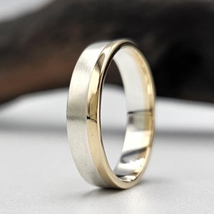Alliance bicolore pour homme, bague en argent sterling brossé et or, bijoux en mélange de métaux